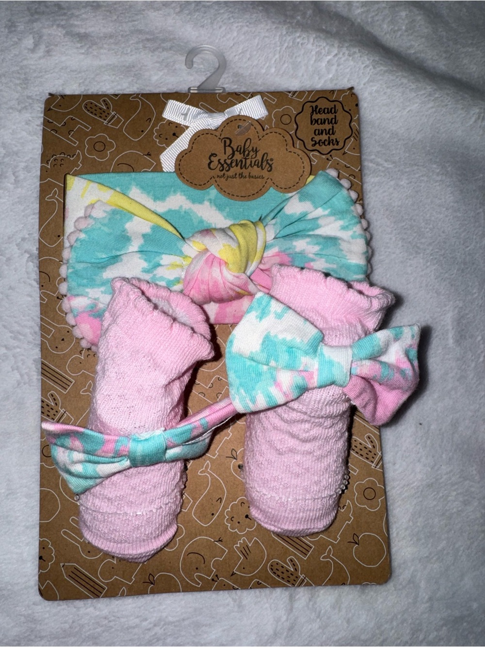 Baby Essentials Pastel Tie-Dye Headwrap & Pink Bow Sock Set